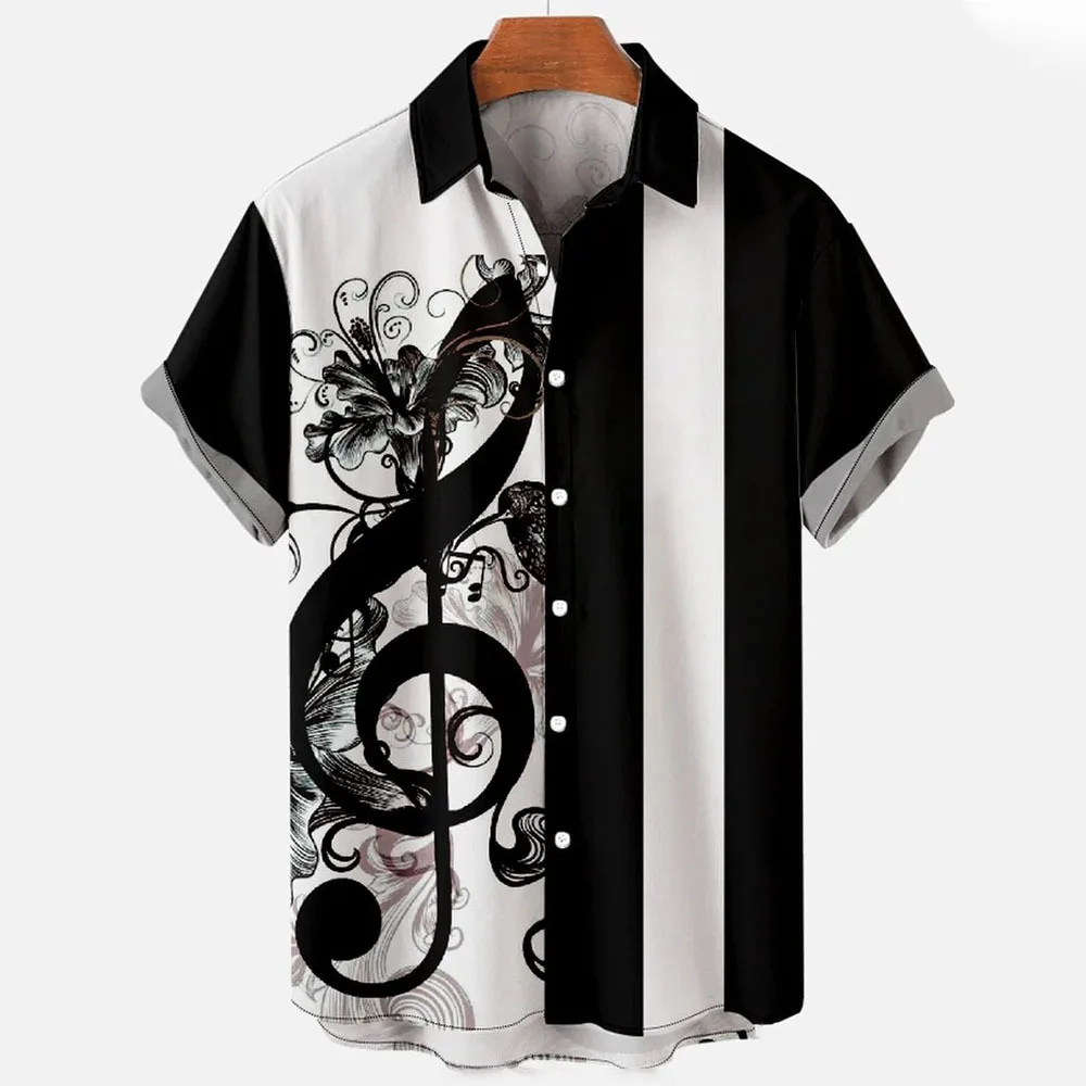 New 3D Digital Musical Instrument Note Print Men's Shirt Cross-border Foreign Trade Large Size Men's Fashion Open-front Shirt