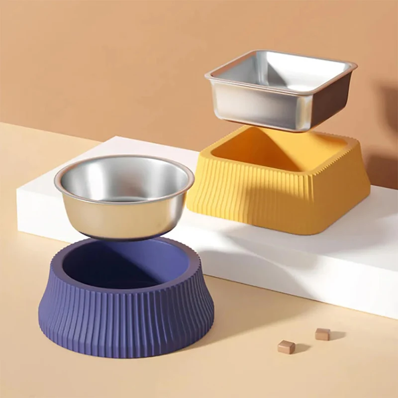 Dog Bowl Square Stainless Steel Dog Bowl With Stand, Anti-Overturning Dog Food Bowl Water Basin