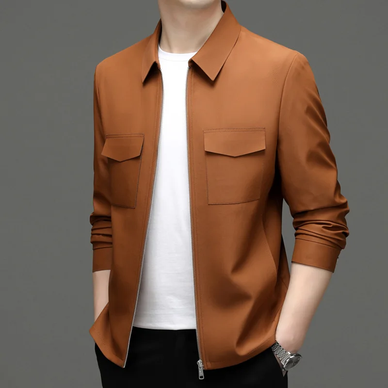 2023 Spring and Autumn New Jacket Men's Polo Collar Coat Work Suit Short Mid Youth Casual Top