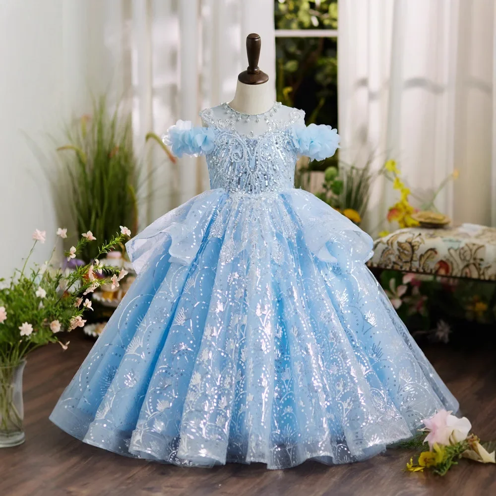 Summer High-End Flower Girl Wedding Piano Performance Princess Dress Children Light Luxury Elegant Dress For Girl 1-12 Years