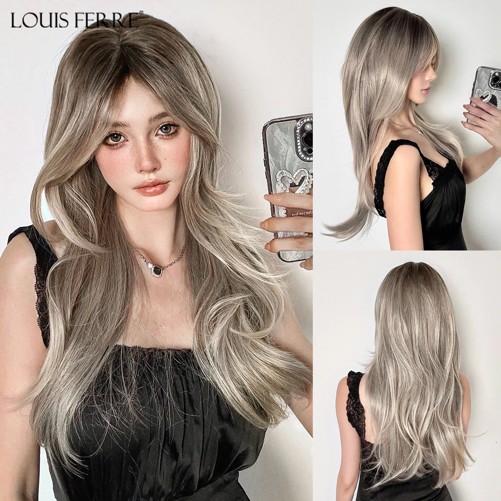 

Длинные многослойные прямые парики для женщин, платиновый блондин, парики из синтетического волокна с боковой челкой для вечеринки, косплея, высокая температура