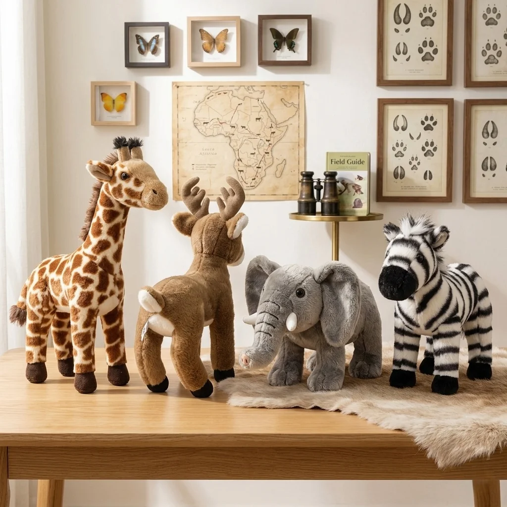 Simulated Standing Animal Plush Toy Zebra Giraffe Elk Elephant Stuffed Doll Soft Home Decor Toys Creative Kids Birthday Gifts