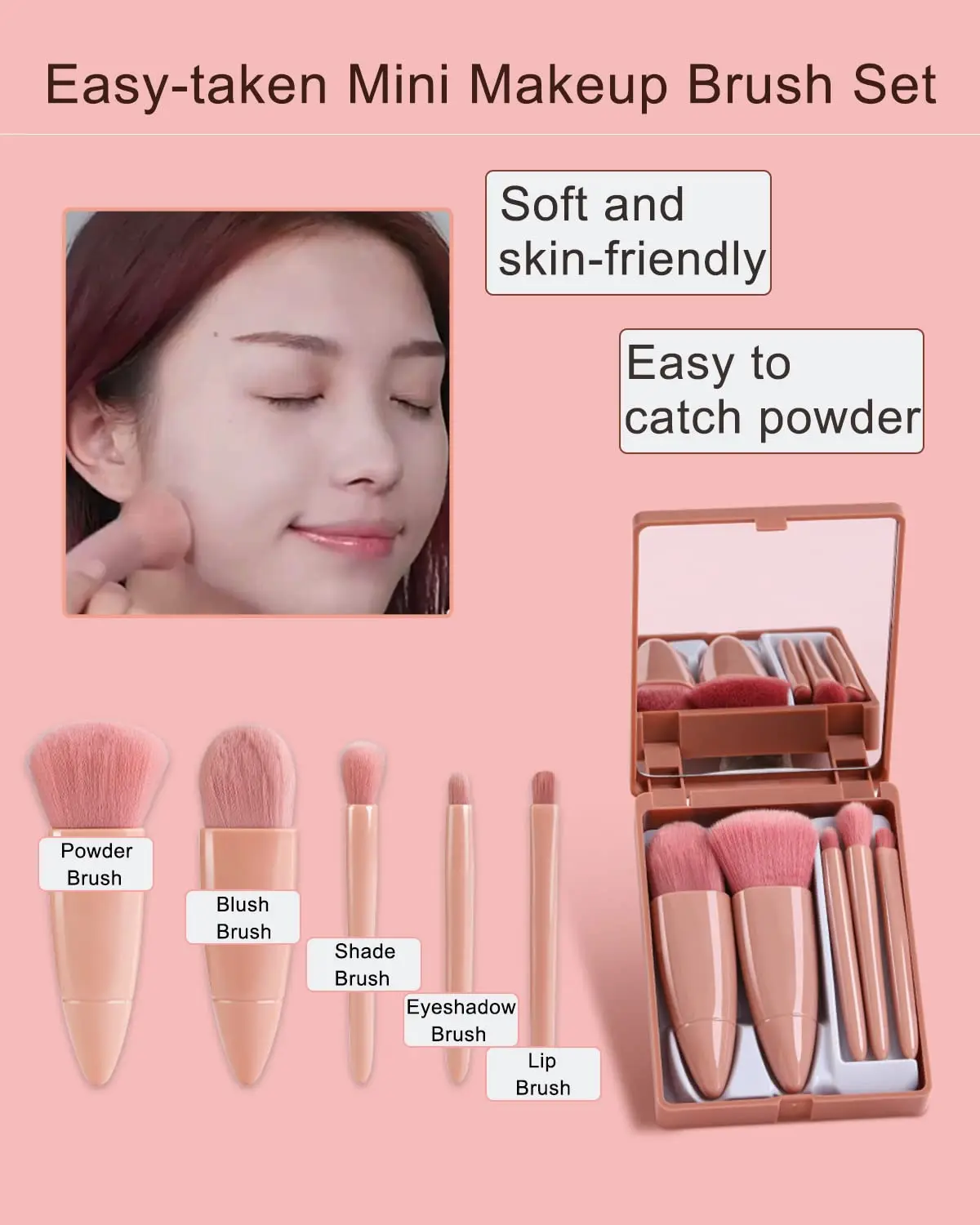 Mini pennelli per trucco Set specchio morbido e soffice per cosmetici fondotinta in polvere ombretto Kabuki miscelazione pennello per trucco strumento di bellezza