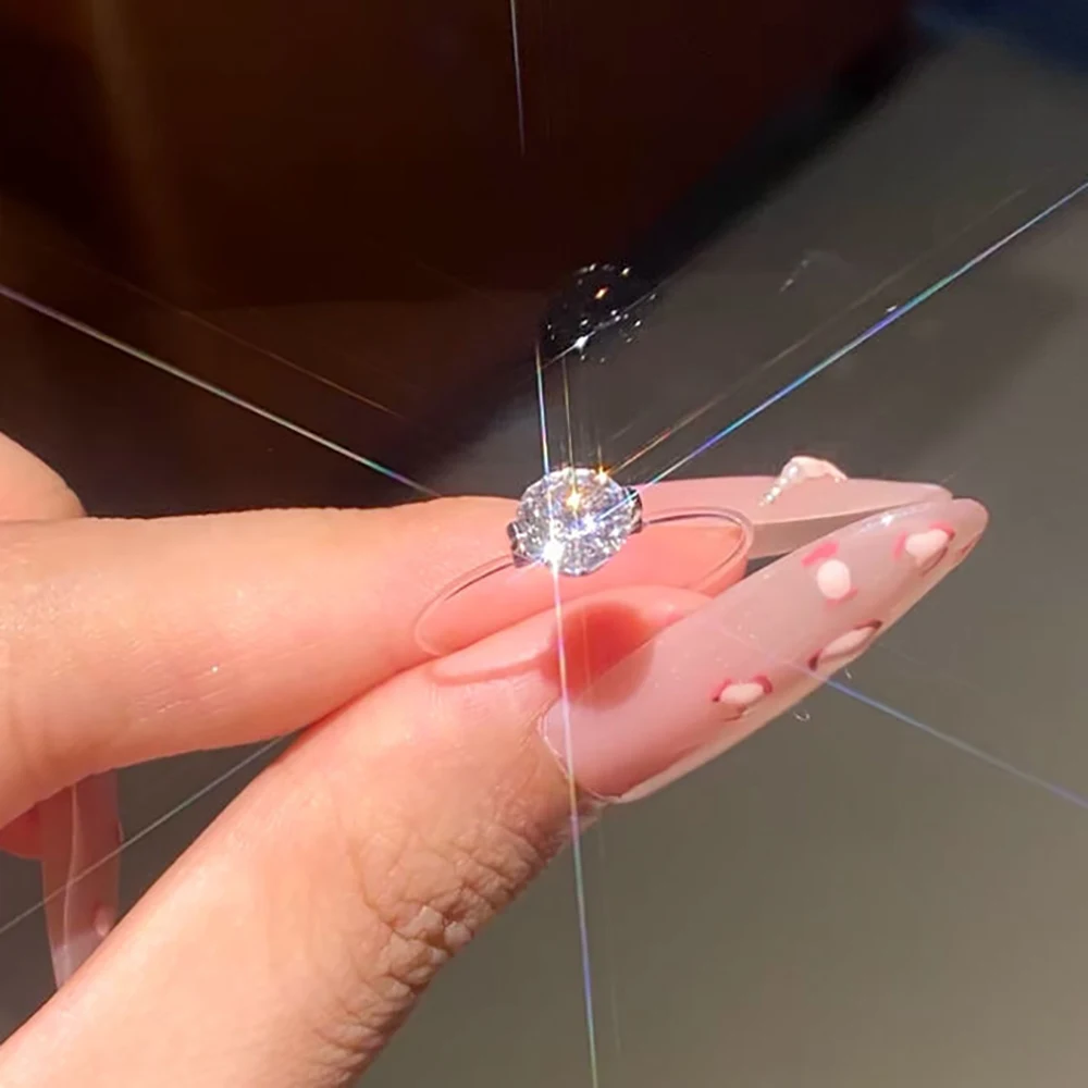 TEMGF 6mm/8mm 지르콘/모이사나이트 반지 925 스털링 실버 고품질 낚시줄 반지 여성용 패션 심플 주얼리