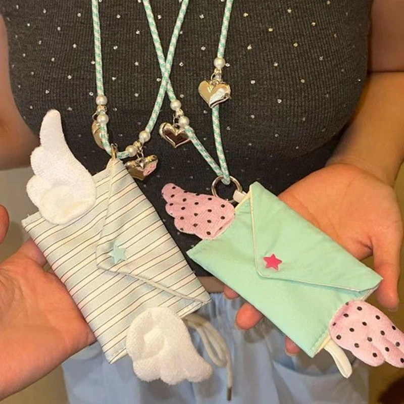 Y2K Angel Wings Wallet Cute Mini Purse Long Lanyard Coin Purse Multifunctional Headphones Organizer Hanging Crossbody Bag Gift - view 3