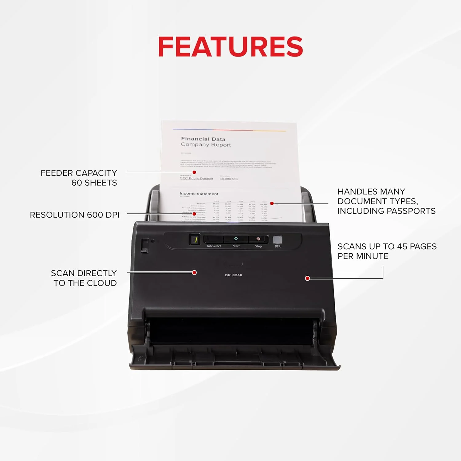 Office Document Scanner for Cano-n DR-C240 Compact Duplex A4 Scanning Machine With USB and Auto Feeder Office Scanner Cano-n DR-