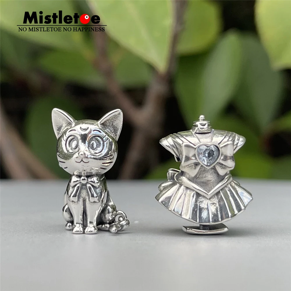 Mistletoe 925 Sterling Silver Cartoon Characters Girl & Cat Dog Charm Bead Jewelry