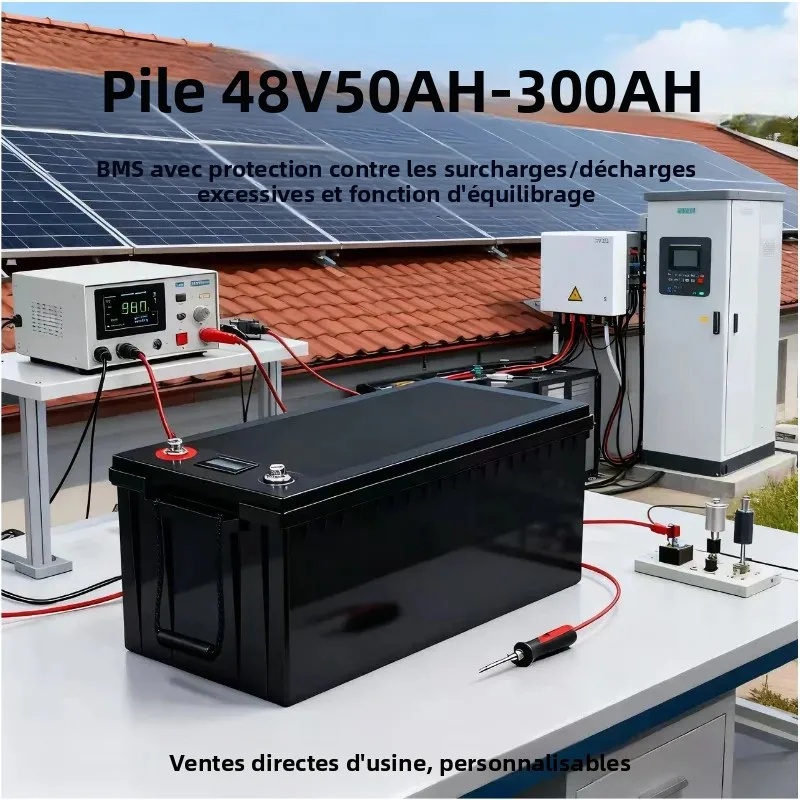 Batterie 48 V LiFePO4 50/100/150/200/300 Ah - Surveillance Bluetooth, Cycle profond, capable parallèle pour 3000 W/5000 W/6000 W Solaire I