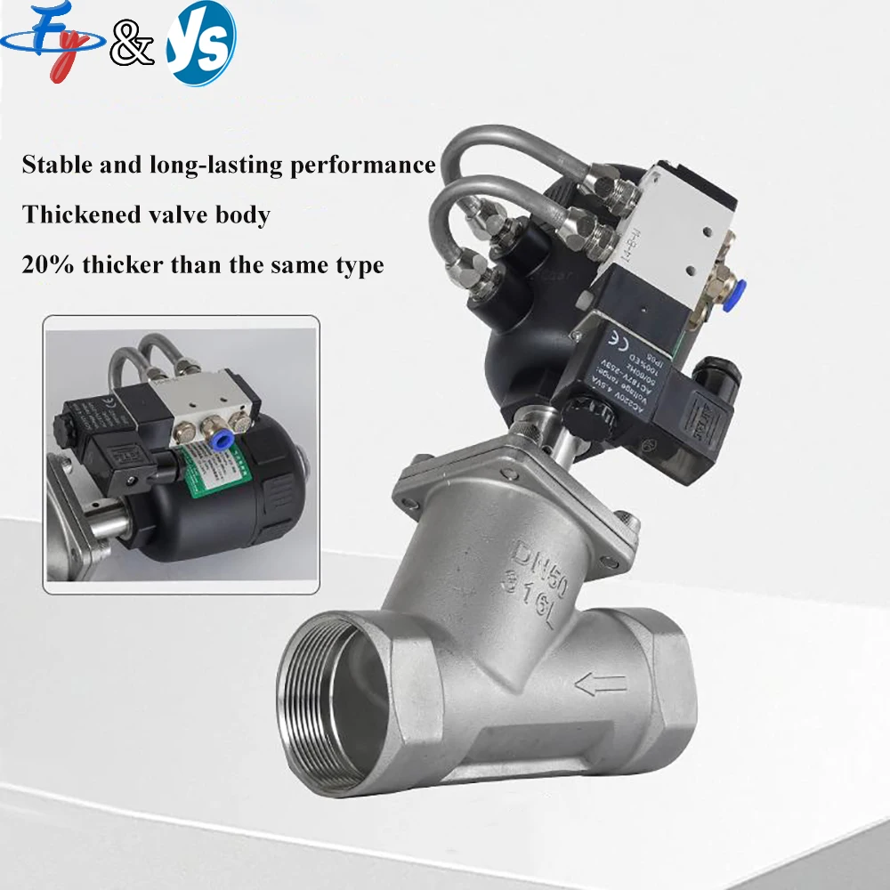 Pneumatic Angle Seat Valve 304 Stainless Steel Y-shaped Pneumatic Cut-off Valve Steam HighTemperature Resistant