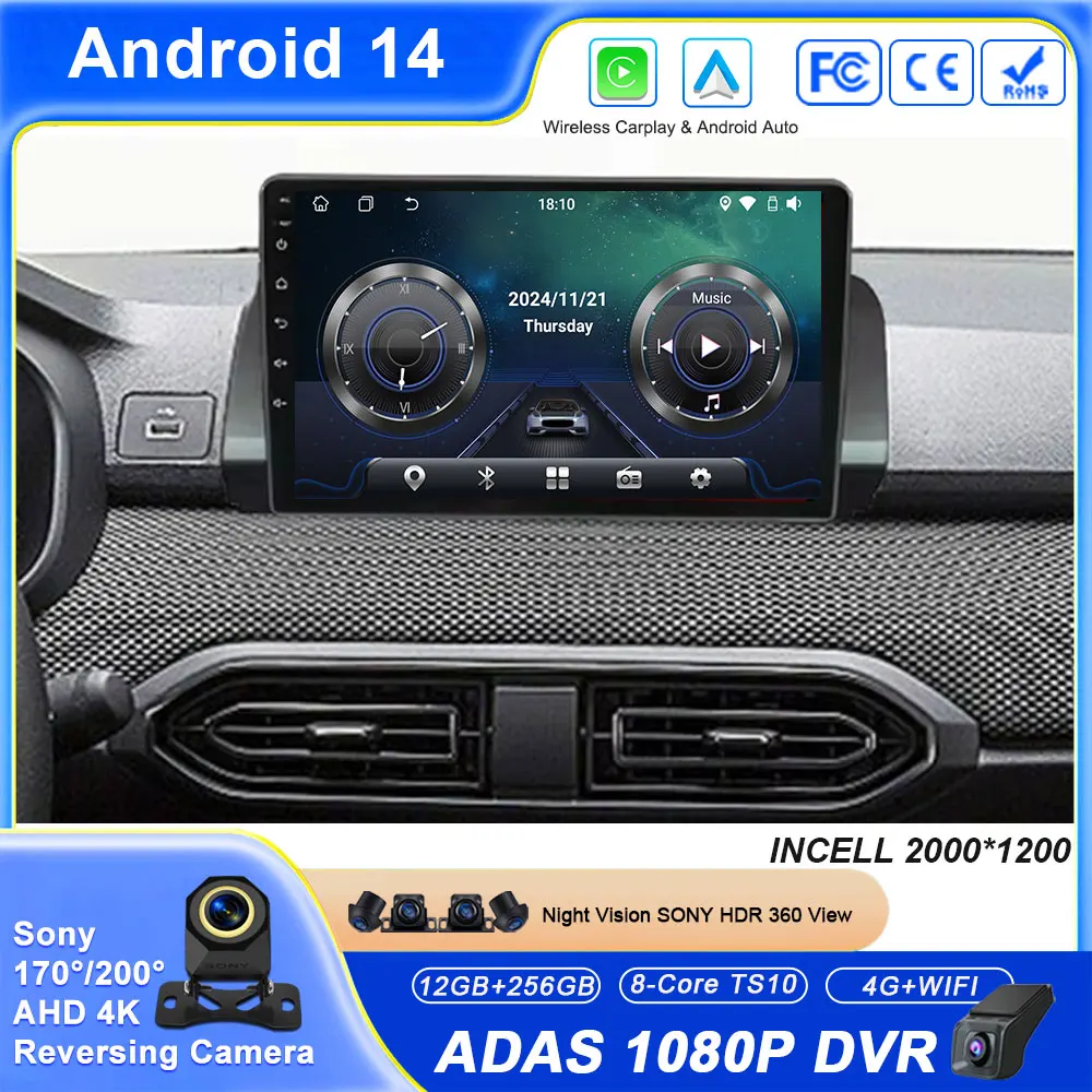 

Car For Renault Sandero 2021-2023 Android Auto Radio Stereo Head Unit Multimedia Player GPS Navigation Carplay QLED No 2din DVD