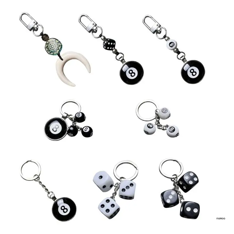 Smiling Face 8 Ball Charm Keychains Car Keyring Women Backpack Decoration