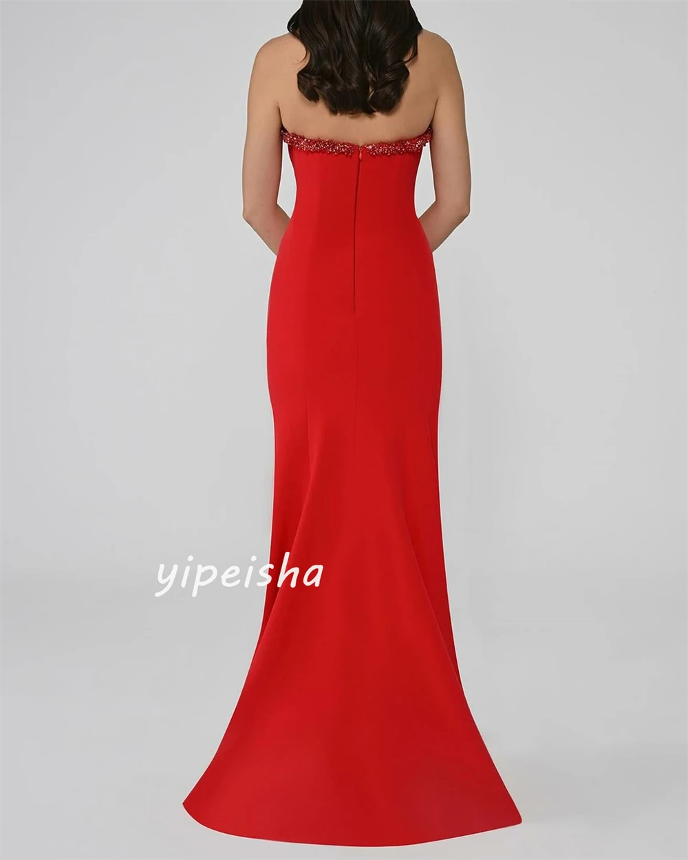 Simple Fashion Jersey Sequined Pleat A-line Strapless Long Dresses Quinceanera Dresses Sizes Available Chinese Style Pastrol