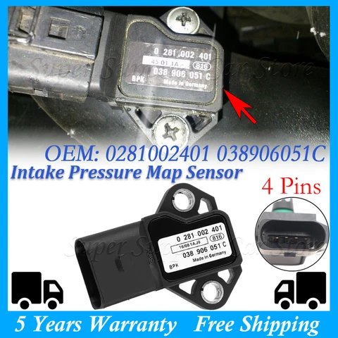 Датчик абсолютного давления в коллекторе (MAP) 3 бар для VAG VW AUDI SEAT SKODA 0281002401 038906051C 0 281 002 401 038 906 051 C