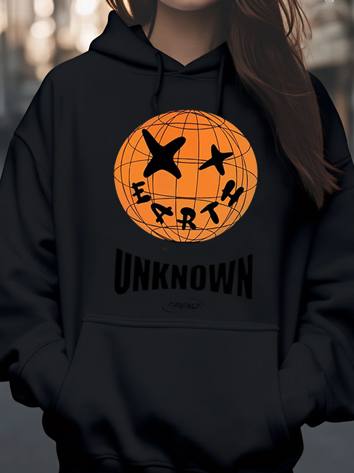 

Pumpkin Earth Unknown Print Halloween Hoodie Casual Wear for Women