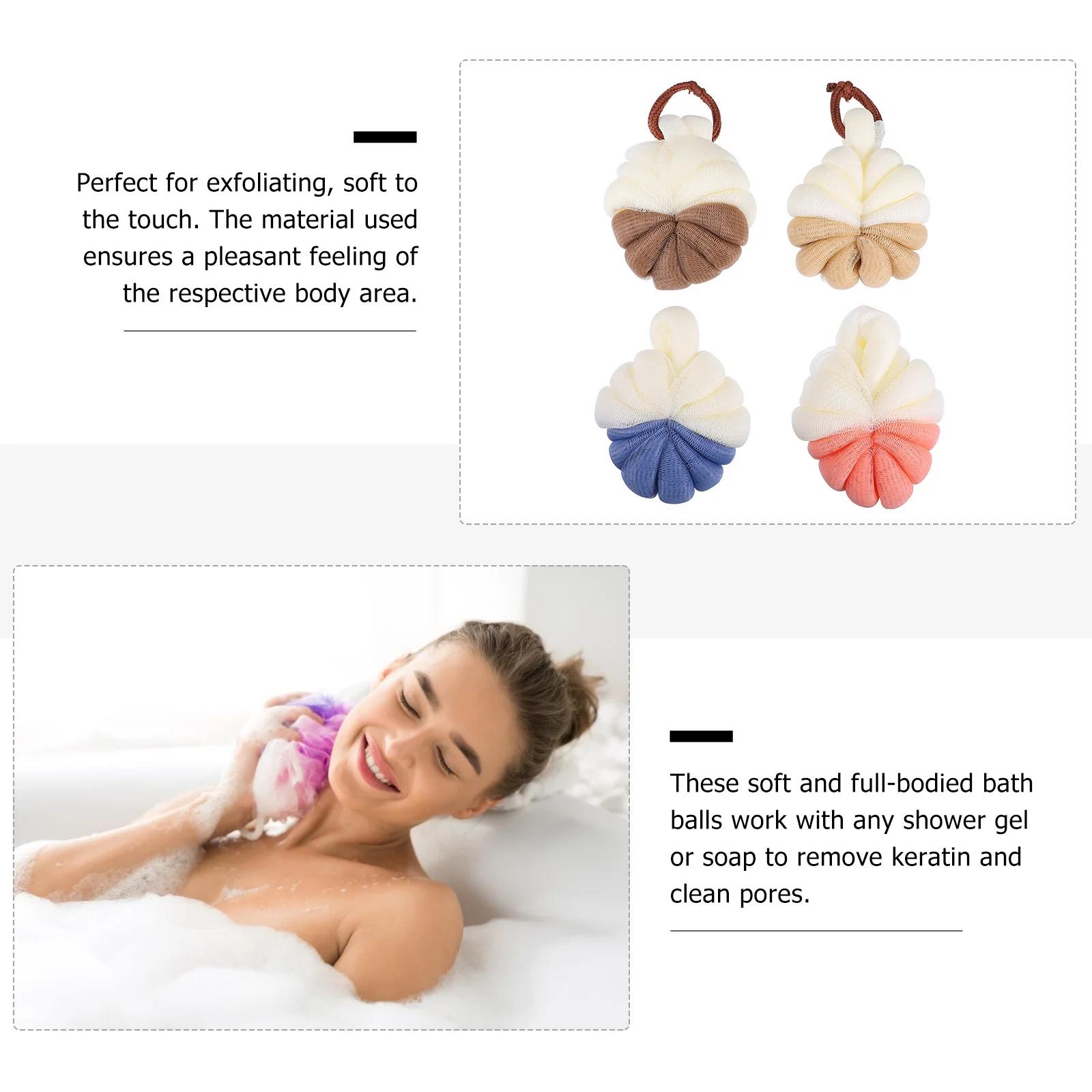 

4Pcs Bath Shower Mesh Pouf Body Scrubber Balls Exfoliating Foam Maker Hanging Rope for Travel Family Shower Use