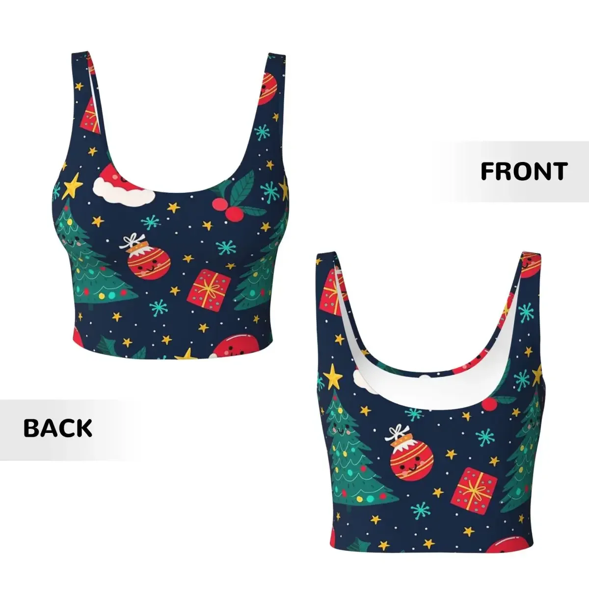 Custom Merry Christmas & Happy Holidays! Women Sports Vest Bras Gym Workout High Impact Yoga Crop Tank Tops