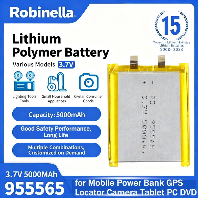 3.7V 5000mAh 955565 Lithium Polymer Battery Rechargeable Lipo Batteries for Mobile Power Bank GPS Locator Camera Tablet PC DVD