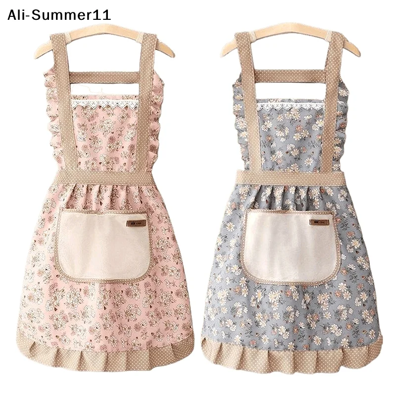 【NpA】1Pc 2026 Cute Canvas Home Apron for Women's Kitchen Cooking Breathable Anti-fouling Cleaning Apron Household Home Bar Tool