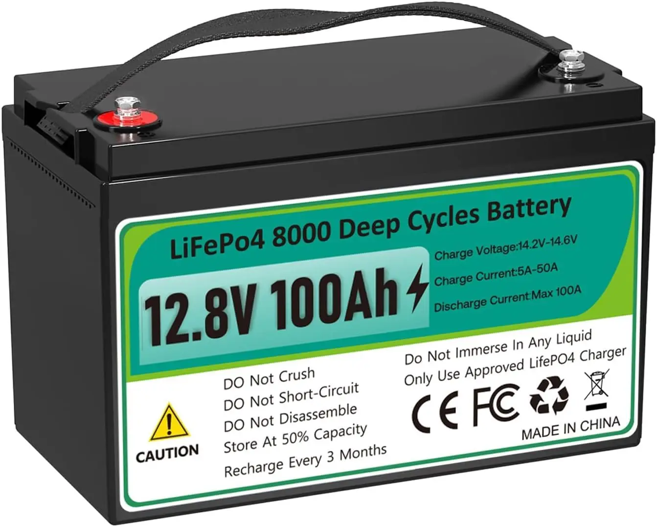12V 100Ah LiFePO4 Battery 1280Wh Built-in 100A BMS 8000+ Deep Cycles 10-Year Lifespan for Solar RV Trolling Motor, Customized