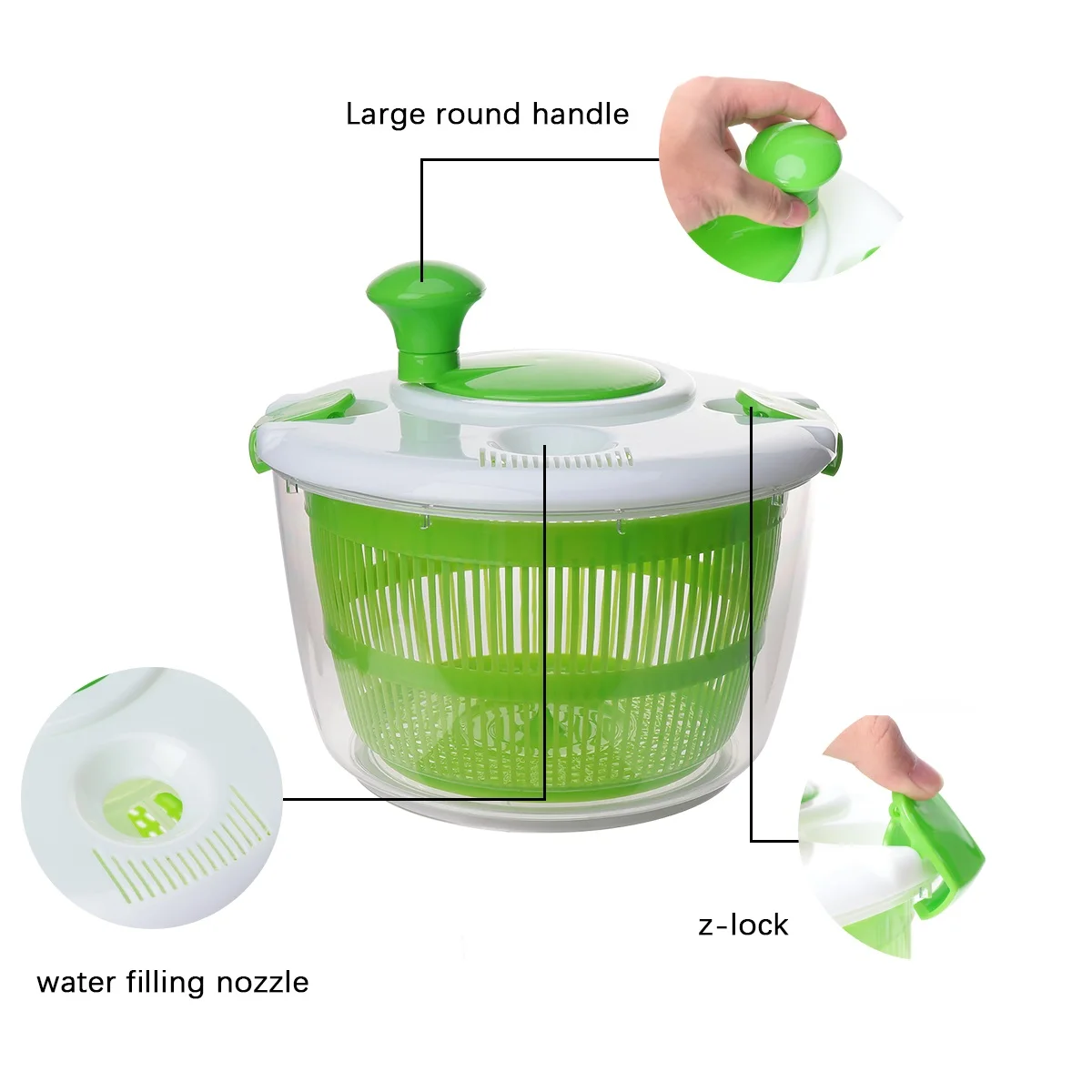 مجفف الخضار، سلة تصريف الخضروات المنزلية، دوارة للسلطة الخضراء