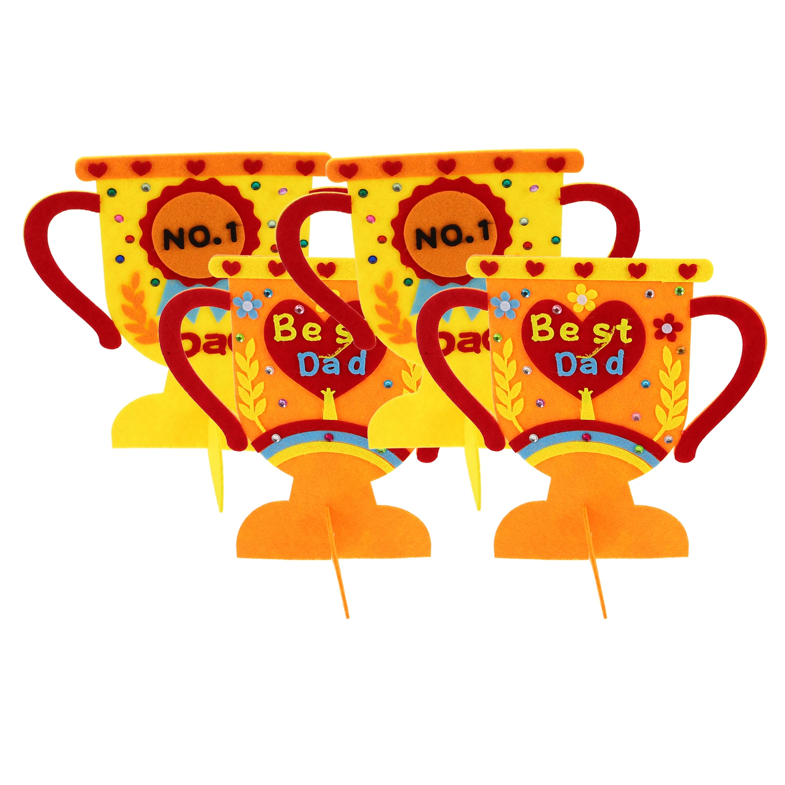 

4pcs Trophy Material Kit Dad Birthday Father's Day DIY Crafts Non-woven 3D Greeting Cards Decorations Boys Making Kit Creative