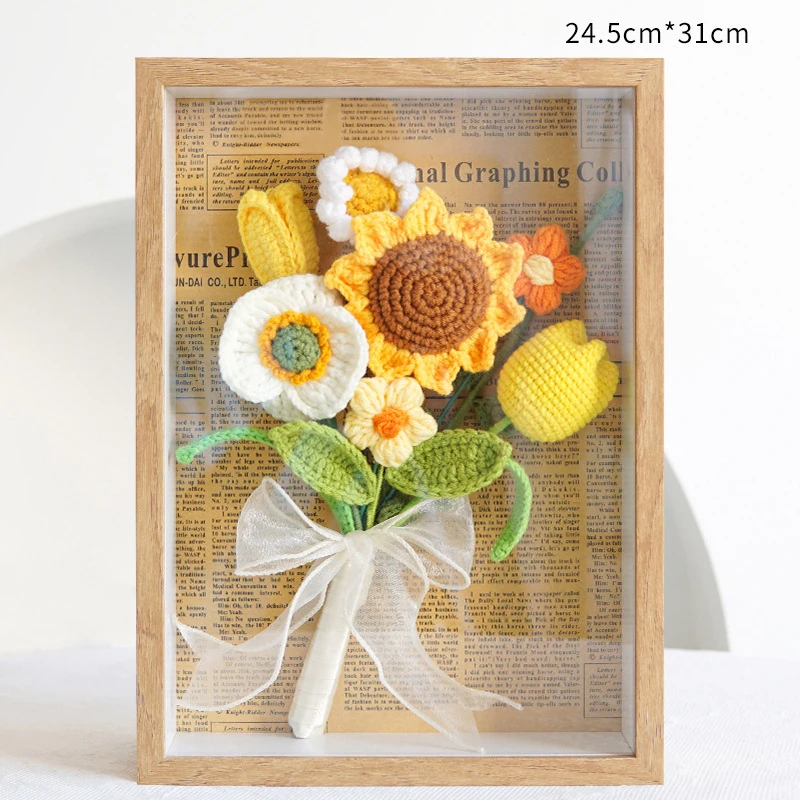 

Sunflower Mashup Handmade Woolen Photo Frame Decoration Artificial Flower Cute Fake Plant Wedding Room Decor