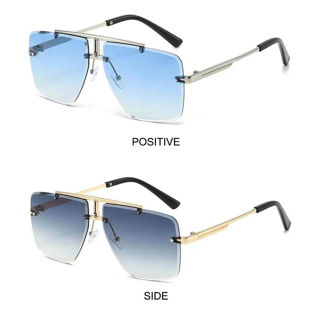 Oversized Double Bridge Sunglasses Square Frame Frameless Men's Shades Rimless UV Protection Gradient Lens Sun Glasses