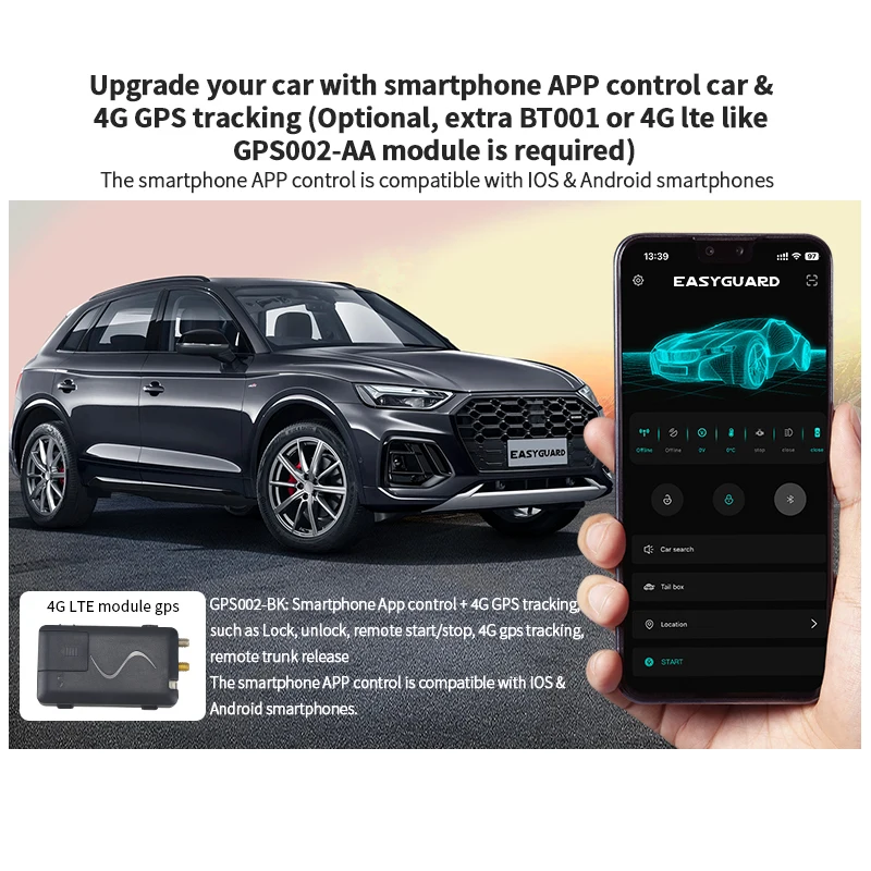 EASYGUARD CAN BUS PKE Remote starter Push Start NFC Optional Phone Control Fit For Insert key start Audi A1/A3/A4/A5/A6/A8
