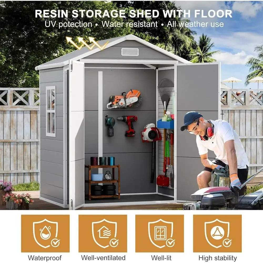 6x3 Waterproof Outdoor Storage Shed Kit with Floor, Window, and Lockable Door for Lawn and Garden Tools