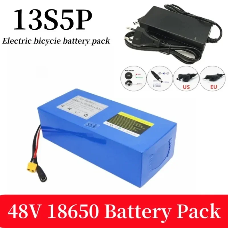 48V 12500mAh built-in battery 13S5P with BMS, 500W 750W 1000W electric mobility tool 18650 lithium battery pack+54.6V 2A charger