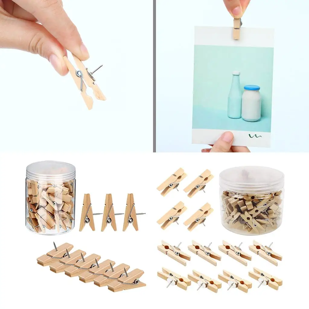 Solid Blank Wooden Clips Paper Photo crafts Pushpin Thumbtacks Pins for Message Clamp