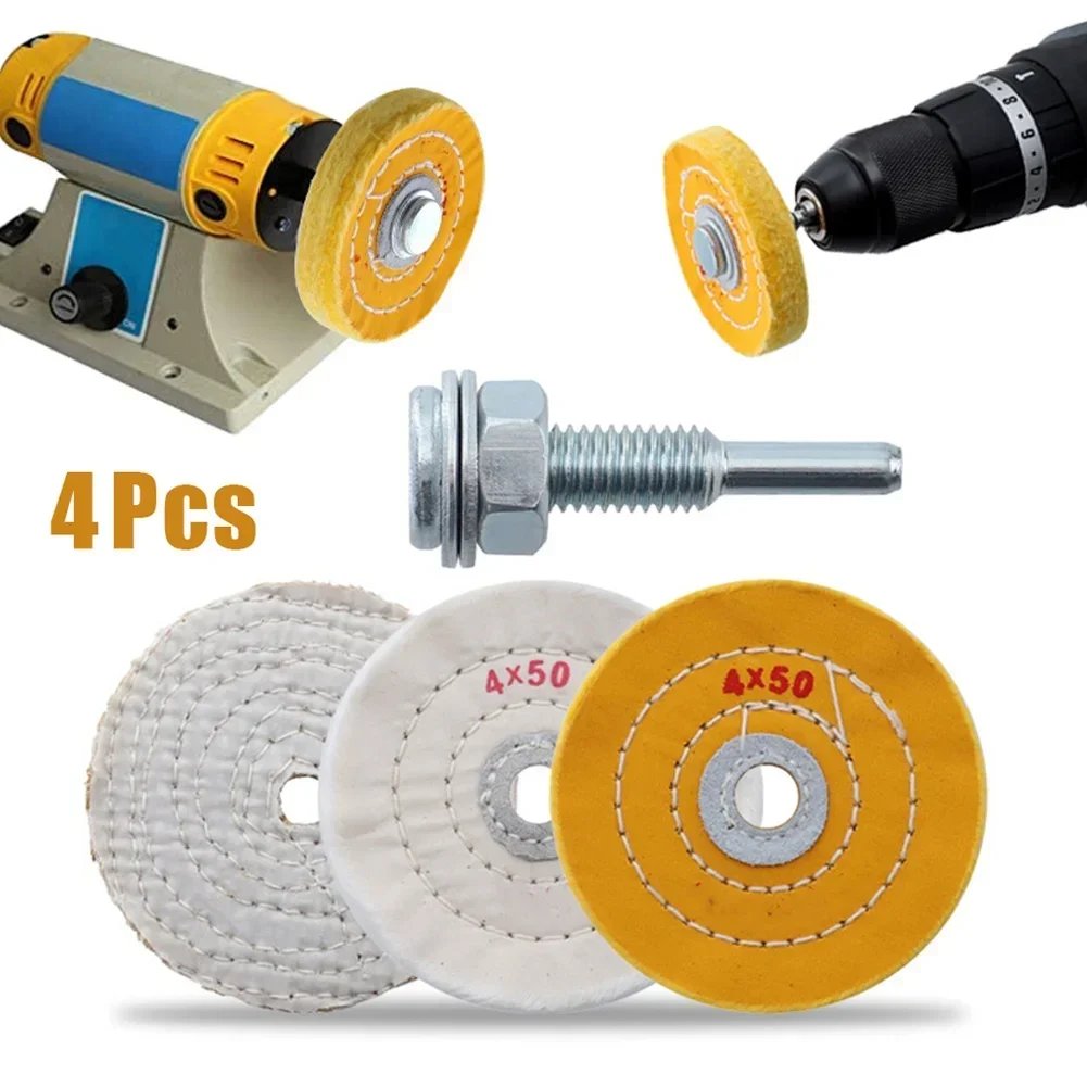 4 szt. 4-calowa tkanina krążki polerskie bawełniana kłaczki do szlifierka stołowa wiertarki elektrycznej szlifowanie polerowanie do biżuterii