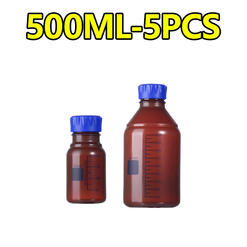 5 pieces 500ml brown reagent bottle PP plastic blue cap GL45 screw top sample bottle
