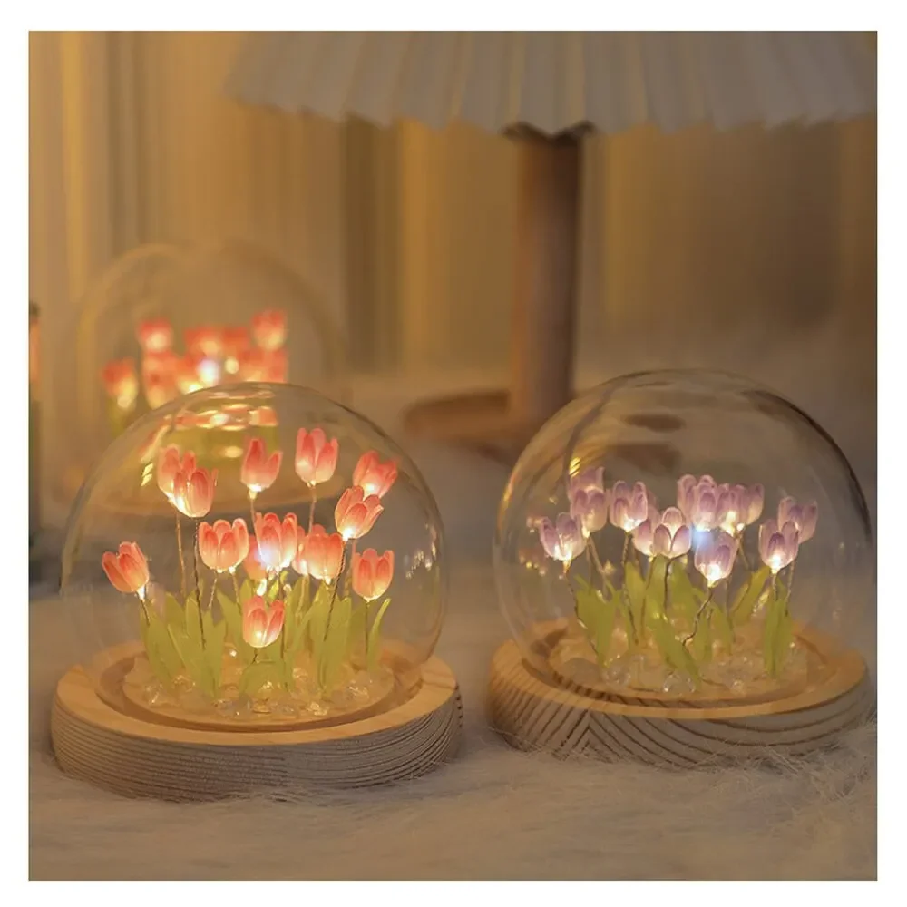 Künstliche Tulpe Nachtlicht mit transparenter Abdeckung, handgefertigte DIY Nachttischlampe, LED-Nachtlicht, Heimdekoration, Atmosphärenlicht – Detail 8
