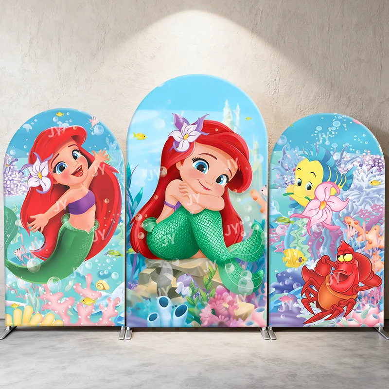 

Little Mermaid Ariel Arch Backdrop Cover Disney Theme Party Decoration for Kids Birthday Baby Shower Photo Booth Background