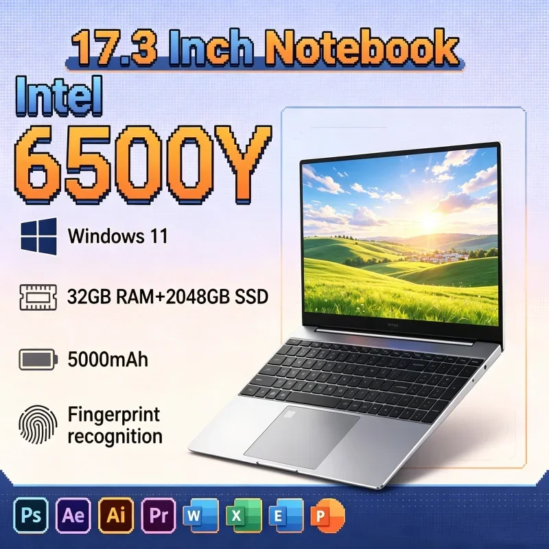 New 17.3" Laptop Intel Core 6500Y 32GB RAM 2TB SSD Fingerprint Recognition Nimble Notebook PC