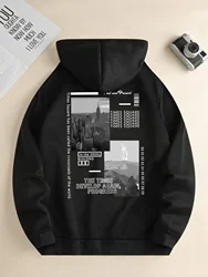 Men's new fashion hoodie, Casual Daily Drawstring Hooded Sweatshirt Street View Print, front kangaroo pocket, men's jacket