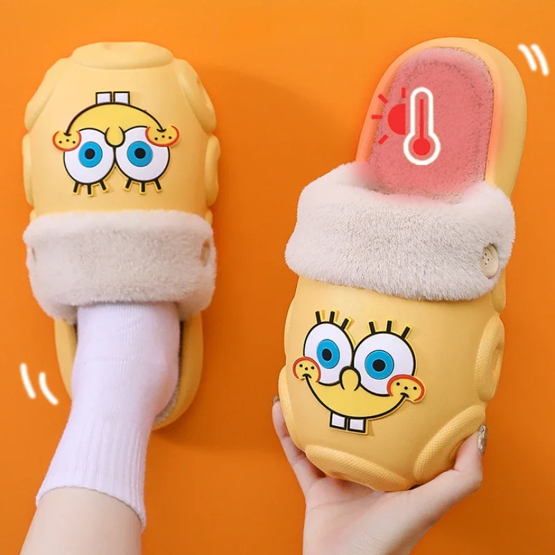 SpongeBob Cotton Slippers for Women Winter Warm Cotton Shoes Patrick Star Non Slip Detachable Home Indoors Kids Plushes Slippers