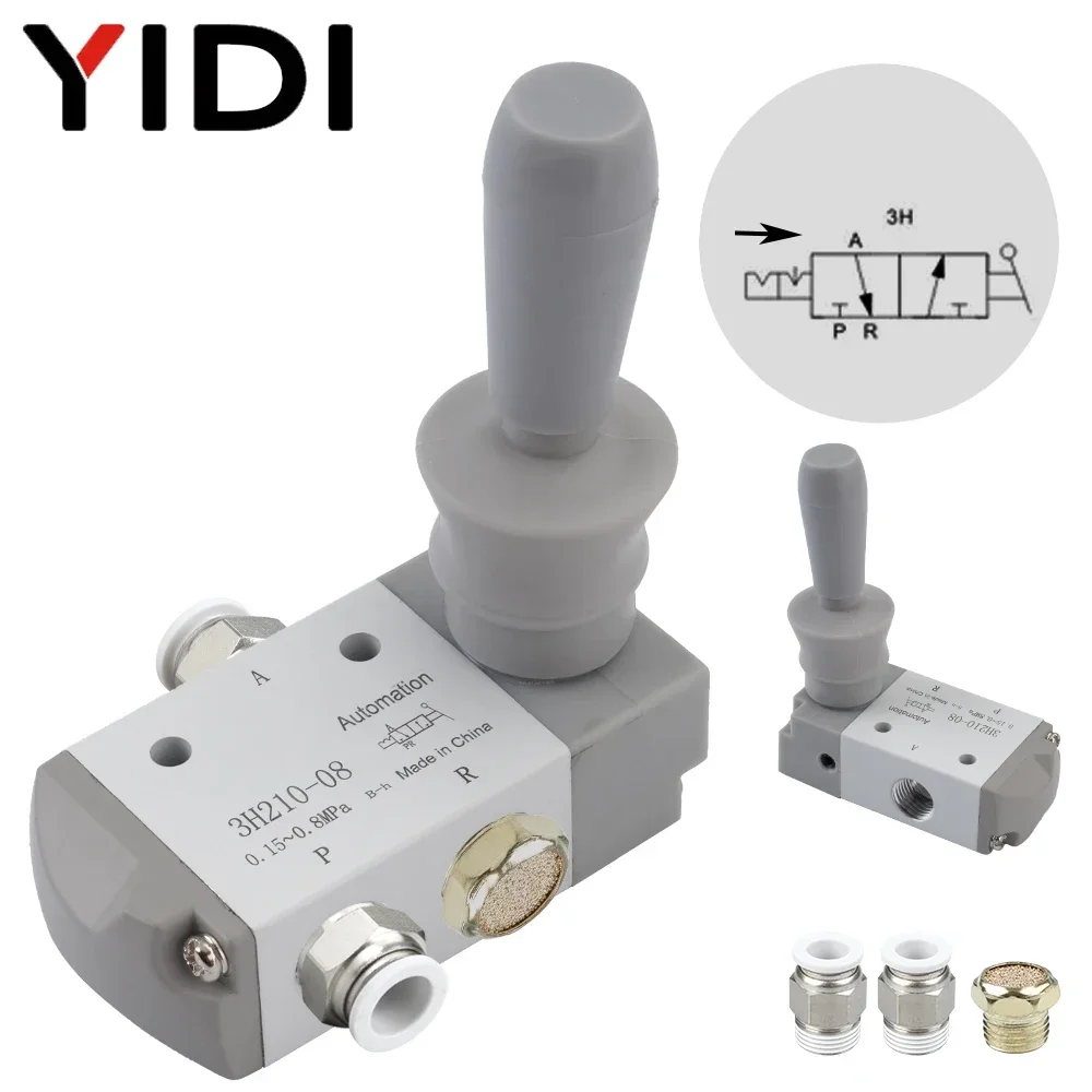 YIDI 3H21008 Pneumatic Part Hand Valve 3H210-08 Controller Compressed Air Compressor 3 Way 2 Port Switch Fitting Fittings Kit