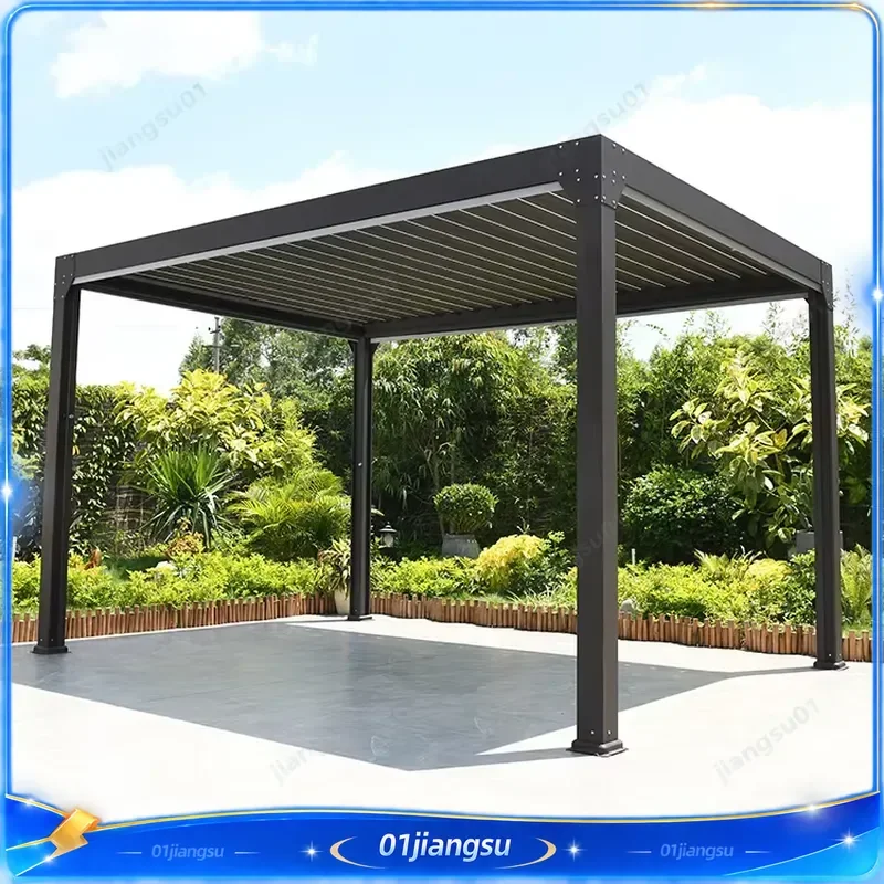 3x4m Motorized Aluminum Pergola with LED Lights and Side Screens Outdoor Garden Gazebo Louvered Roof Arbour Awning Patio