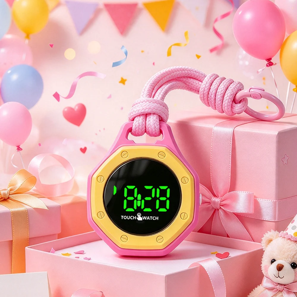 Kids LED Touch Pocket Watch for Women Men Backpack Pendant Silent Clock Portable Lanyard Fob Watches for Boys Girls School Gift