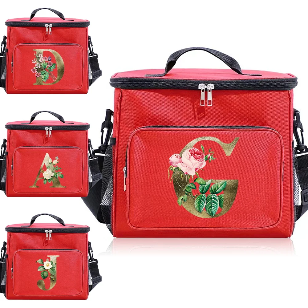 Children's Lunch Bag Zipper Pink Color -Cute and Insulated for Waterproof Food Storage Printing Golden Flower Series READY STOCK