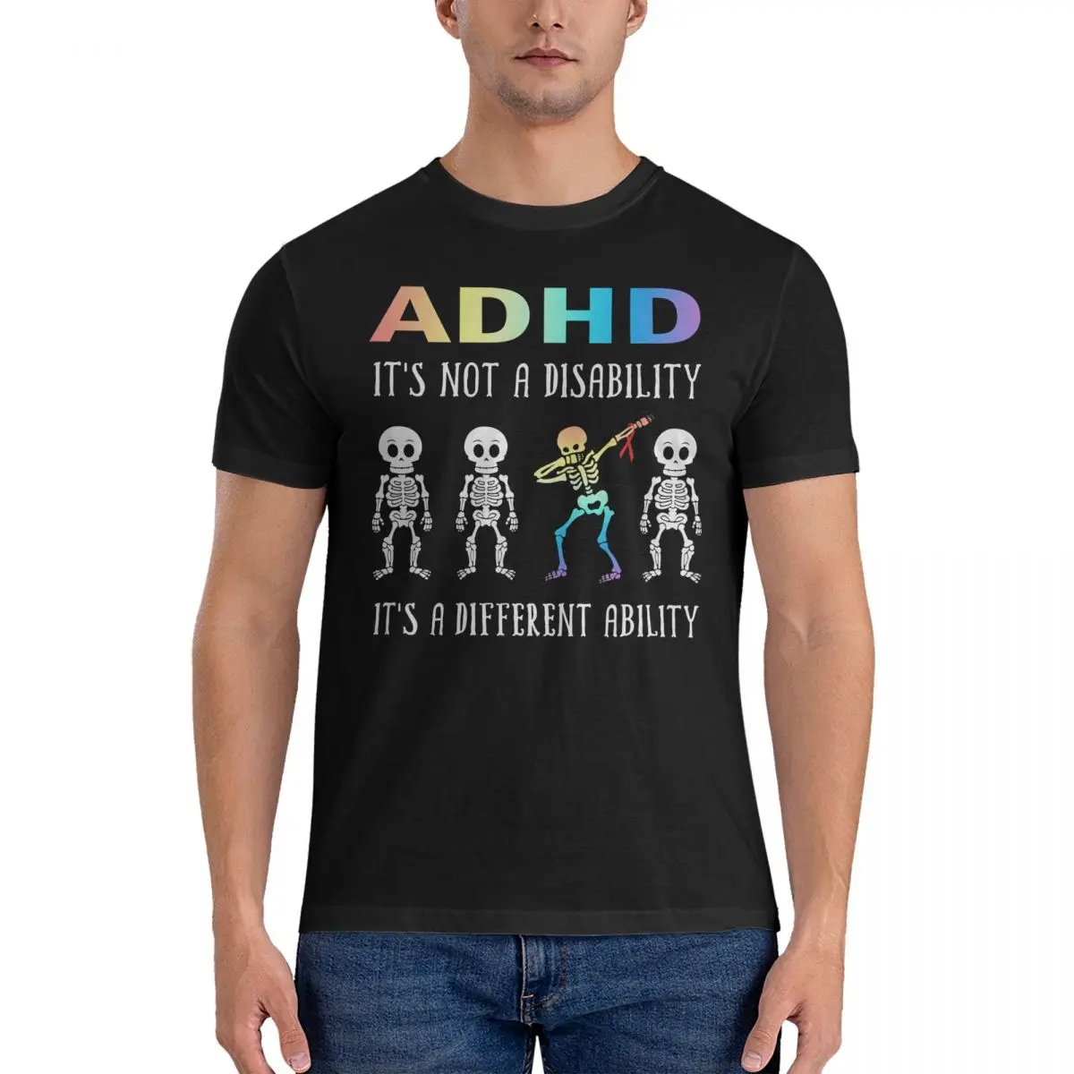 Men T-Shirts ADHD It's Not Disability Funny Cotton Tee Shirt Short Sleeve Gorillaz T Shirt Crew Neck Tops Gift