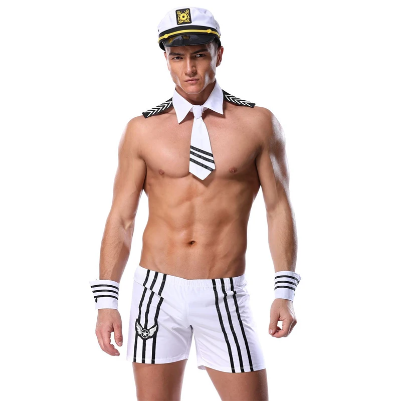 Uomo Sexy erotico navale marinaio vestito polizia prigioniero Costume da Cowboy Clubwear acciaio vestito da ballo Cosplay carnevale Fancy Party Dress