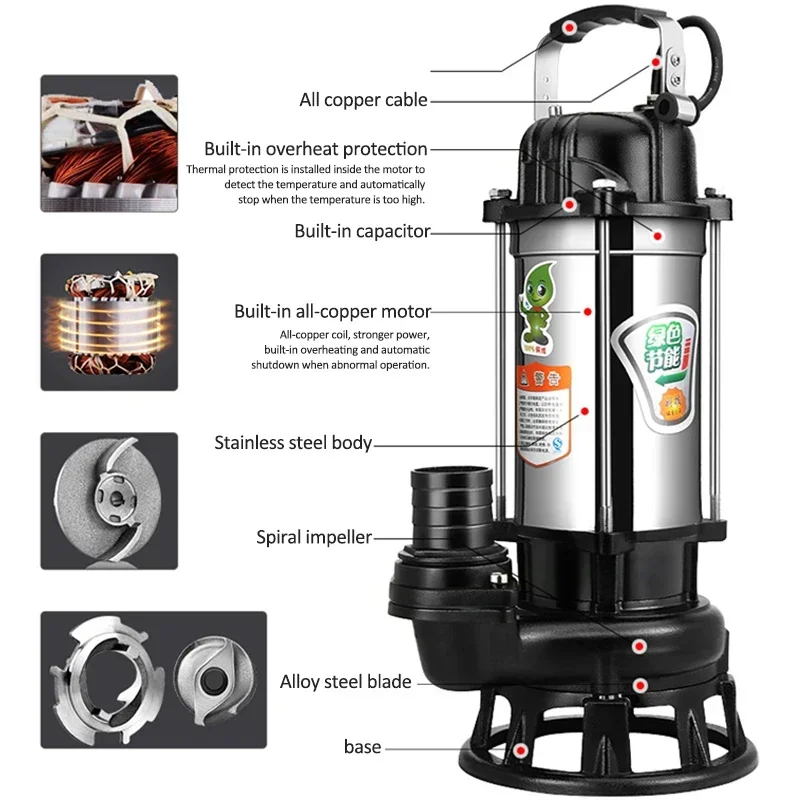 

Cutting Sewage Pump 220V Household Septic Tank Sewage Pump with Reamer Non-clogging Pump Small Submersible Pump