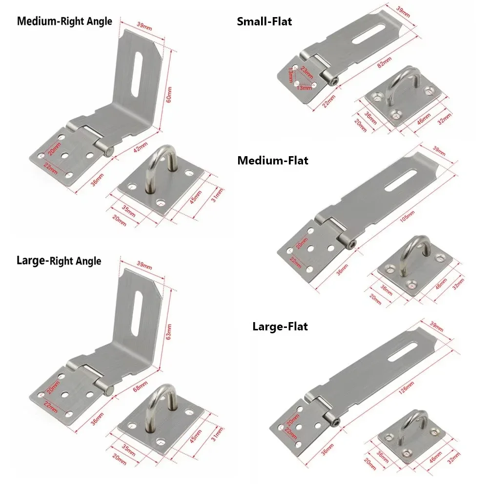 Stainless Steel Padlock Hasp Door Clasp Lock 90 Degree Right Angle Shed Gate Latch Household Burglar-proof Bolt Door Buckle