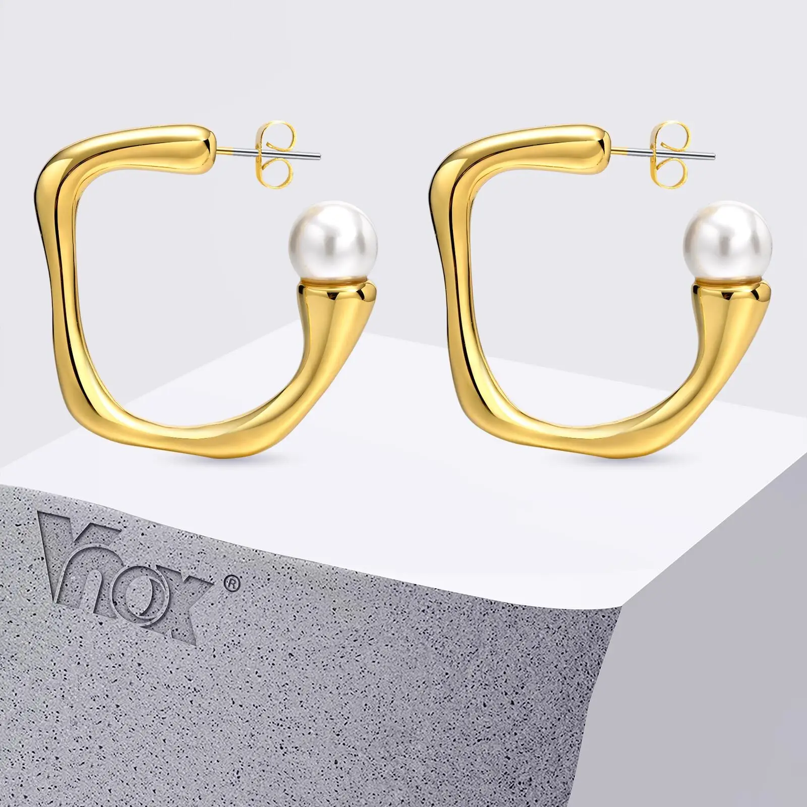 

Vnox Light Luxury Pearl Earrings For Women, Elegant Gold Plated Irregular Design, Simple Jewelry Christmas Gifts