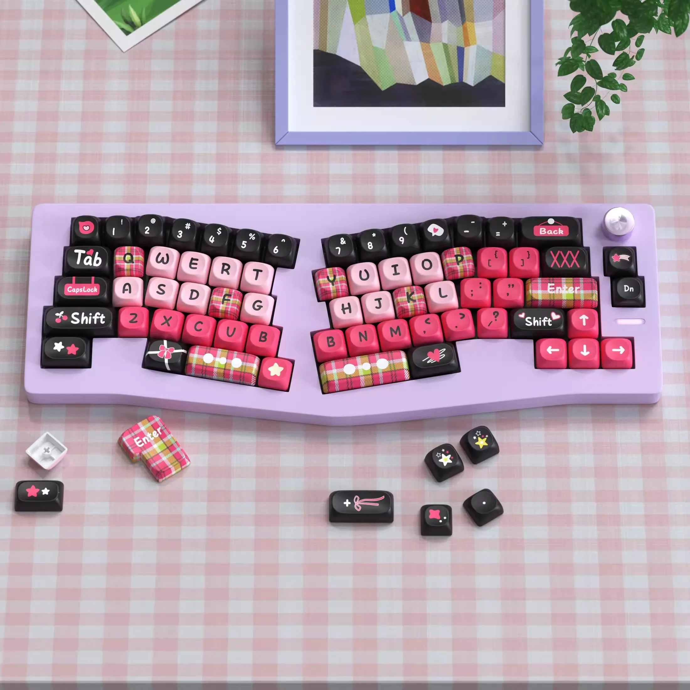 

1 Set Black Pink Plaid Keycaps PBT 5 Sides Dye Sublimation Key Caps SOA Profile Keycap For 61 64 68 75 84 87 96 980 Keyboards