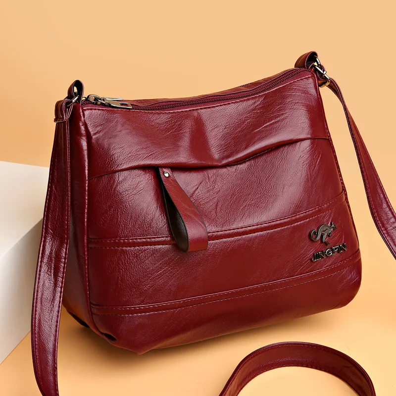 Retro Soft Leather Mother Women Bag New Casual Multi-layer Large Capacity Single Shoulder Crossbody Small Square Bag