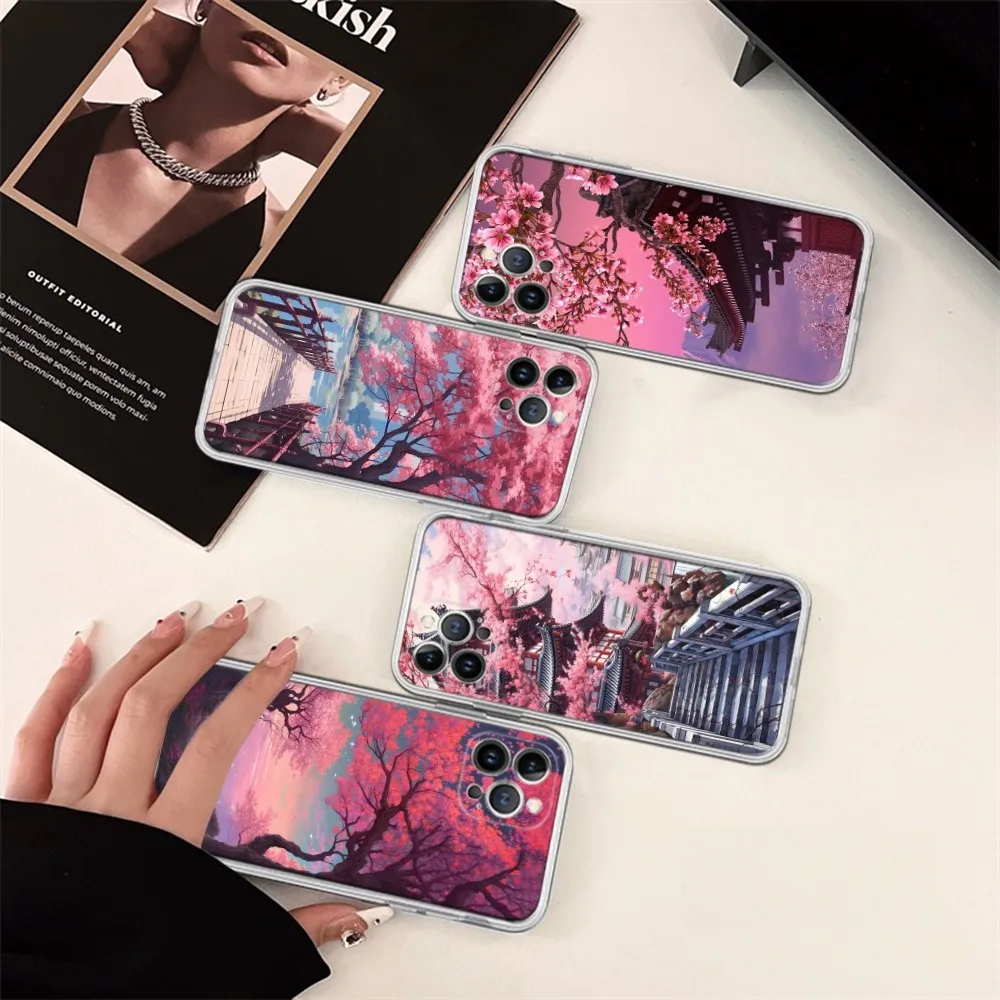 Cherry Blossom Tree Phone Case Silicone Soft for iphone 15 14 13 12 11 Pro Mini XS MAX 8 7 6 Plus X XS XR Cover